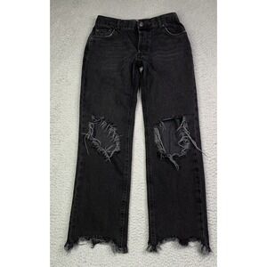 Free People We The Free Jeans Womens Size 24 Crop Distressed Raw Hem Black